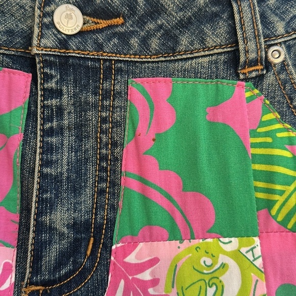 Lilly Pulitzer Patch Work Beaded Floral Denim Jeans Like New Rare Women’s Size 6 - Picture 9 of 15